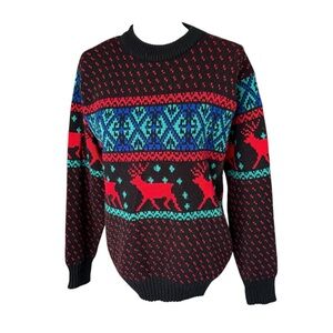 Vtg 70s Snowdrift Sweater Mens medium Pullover Fair Isle Deer Festive Reindeer